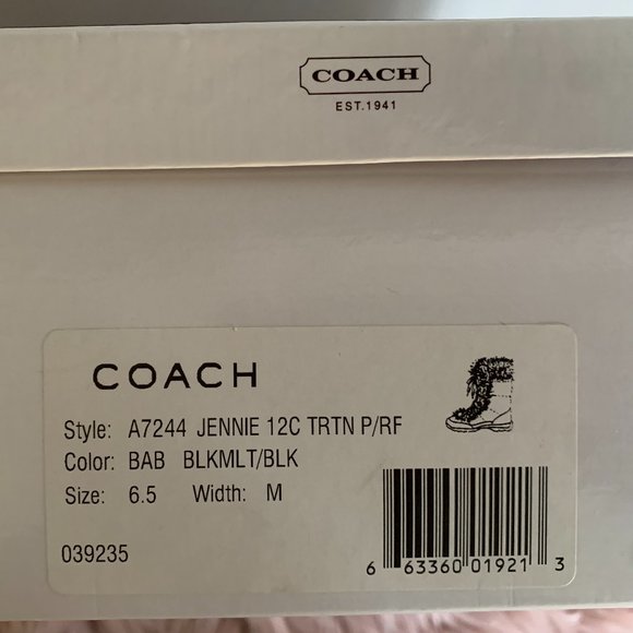 COACH JENNIE SIGNATURE "C" PLAID WITH RABBIT FUR TRIM BOOTIE BOOTS - Picture 12 of 12